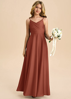 Azazie Bug Junior Robe Trapèze en Satin extensible Plissée Auburn image6