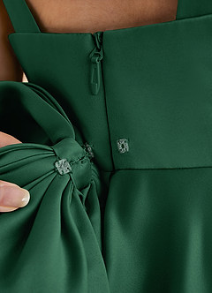 Azazie Honey Bear Blumenmädchenkleider A-Linie Plissee Matte Satin Kleid Dunkelgrün image6