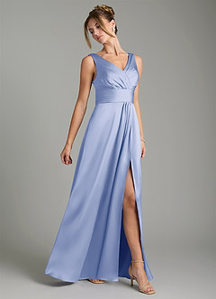 Azazie Karina Bridesmaid Dresses Ice A-Line Pleated Stretch Satin Dress image4