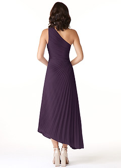 Azazie Kirra Bridesmaid Dresses Plum A-Line One Shoulder Chiffon Dress image2