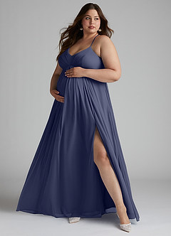 Azazie Annabelle Maternity Bridesmaid Dresses A-Line V-Neck Pleated Mesh Floor-Length Dress image7