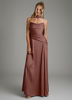 Azazie Gabriela Bridesmaid Dresses Espresso A-Line Corset Stretch Satin Dress image1