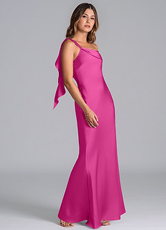 Azazie Driea Brudtärnklänningar Klä av Sjöjungfru i Stretch Satin Ena axeln Fuchsia image5