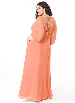 Azazie Rebecca Vente Finale Robe Trapèze en Mousseline de soie Col V à manches longues Coucher De Soleil image10