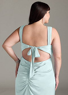 Azazie Jesaphine Bridesmaid Dresses Sea Glass Sheath Bow Stretch Satin Dress image13