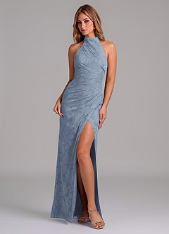 Azazie Jemma 신부 들러리 드레스 A라인 주름진 플로럴 번아웃 바닥 길이 드레스 image3