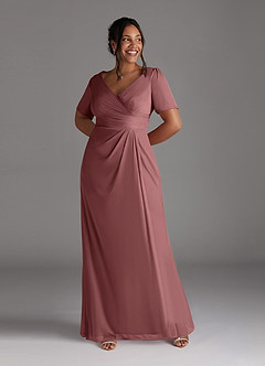 Azazie Bessie Mother of the Bride Dresses Desert Rose A-Line Pleated Mesh Dress image7