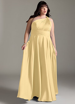 Azazie Charlize Brautjungfernkleider A-Linie One-Shoulder Stretch-Satin Kleid Butter image11