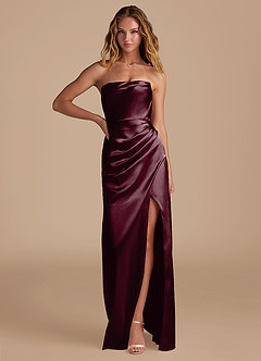 Azazie Leonis Bridesmaid Dresses Cabernet Mermaid Pleated Metallic Satin Convertible Dress image1