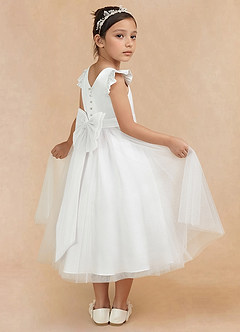 Azazie Hemi Flower Girl Dresses Ivory A-Line Bow Tulle Dress image8