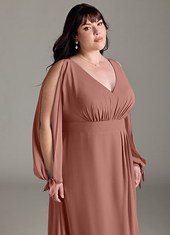 Azazie Matilda Bridesmaid Dresses Cedar Rose A-Line Long Sleeve Chiffon Dress image15