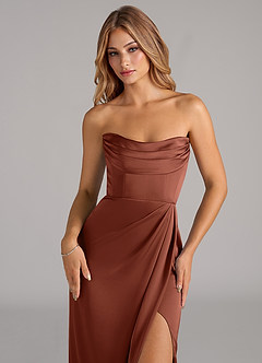 Azazie Johana Bridesmaid Dresses Clay Mermaid Off the Shoulder Stretch Satin Convertible Dress image2