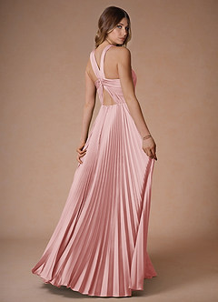 Afra Haze Pink A-Line Pleated Stretch Satin Dress image2