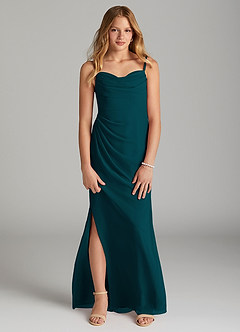 Azazie Mai Junior Pine Sheath Pleated Chiffon Dress image1