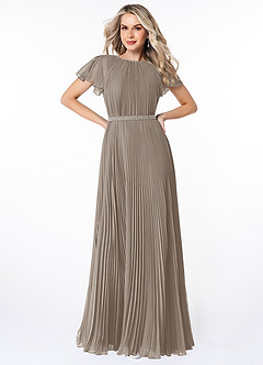 Azazie Kara Modest Bridesmaid Dresses A-Line Pleated Chiffon Floor-Length Dress image1