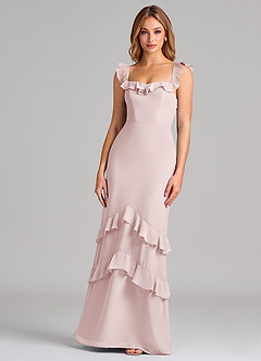 Azazie Marilynn Brudtärnklänningar Klä av Sjöjungfru i Chiffong Av axeln Rodnande Rosa image1