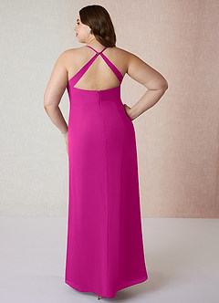 Azazie Manila Robes de demoiselle d'honneur Robe Fourreau en Mousseline de soie Col en V Fuchsia image8