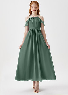 Azazie Chaya Junior Sea Moss A-Line Off the Shoulder Chiffon Dress image4