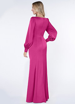 Azazie Raye Bridesmaid Dresses Fuchsia Mermaid Long Sleeve Stretch Satin Dress image4