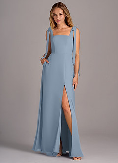 Azazie Debra Bridesmaid Dresses Dusty Blue A-Line with Pockets Chiffon Convertible Dress image5