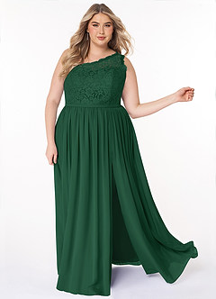 Azazie Demi Jurken voor bruidsmeisjes Jurk van Chiffon met A-Lijn One-Shoulder Donkergroen image13