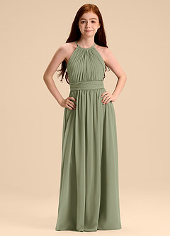 Azazie Malone Junior Abito A-Line in Chiffon Plissettato Pistacchio image7