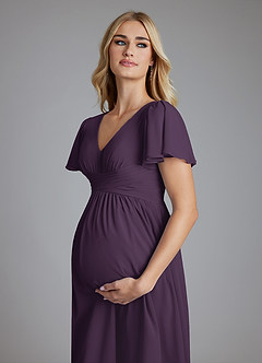 Azazie Verna Maternity Bridesmaid Dresses A-Line V-Neck Ruched Chiffon Floor-Length Dress image5