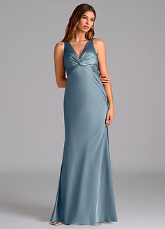 Azazie Hati Vestidos de damas de honor Vestido de Azul Polvoriento de Satén Elástico de Corte Sirena image3