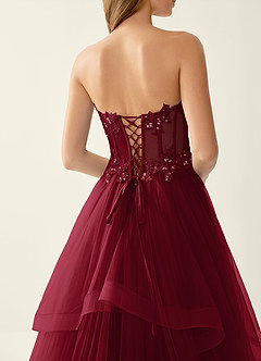 Anais Merlot Corset Lace Up Back Lace Ruffled Prom Dress image7