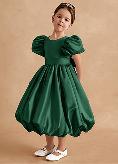 Azazie Jellybean vestidos de niña de las flores Vestido de Verde Oscuro de Satin Mate de Princesa con Volante image4