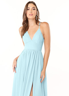 Azazie Aaida Bridesmaid Dresses Cloud Blue A-Line Corset Chiffon Dress image6