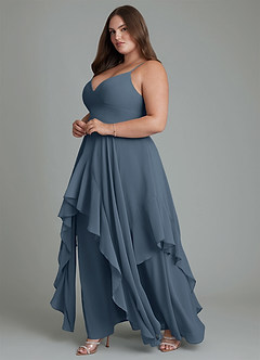 Azazie Zaina Abiti da Damigella Abito A-Line in Chiffon Blu Nettuno image11