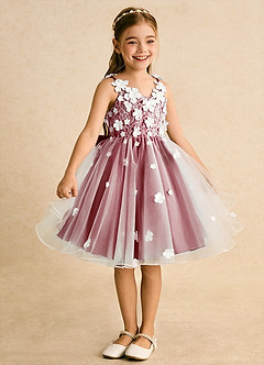 Azazie Junebug vestidos de niña de las flores Vestido de Marfil Escarlata de Tul de Princesa con Encaje image5