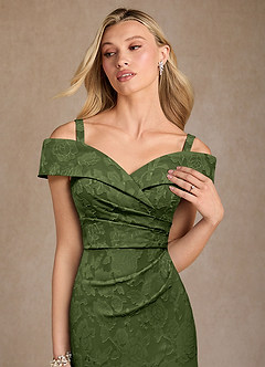 Azazie Canton Abiti per la Madre della Sposa Abito Sirena in Burnout Floreale a Spalla Scoperta Oliva image5