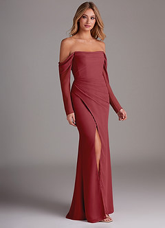 Azazie Hallie Bridesmaid Dresses Pomegranate Mermaid Long Sleeve Chiffon Dress image4