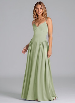 Azazie Kirby Schlussverkauf A-Linie Stretch-Satin Kleid Staubiger Salbeigrün image4