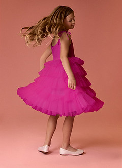 Barbie ♥ Azazie Flower Girl Dresses Fuchsia A-Line Spaghetti Strap Tulle Dress image3