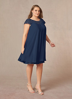 Azazie Tess Kleider für die Brautmutter Empire Pailletten Chiffon Kleid Dunkelmarine image10