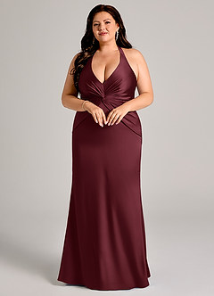 Azazie Valerie Bridesmaid Dresses Cabernet Mermaid Pleated Stretch Satin Dress image9