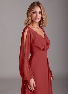Azazie Matilda Bridesmaid Dresses Rust A-Line Long Sleeve Chiffon Dress image7