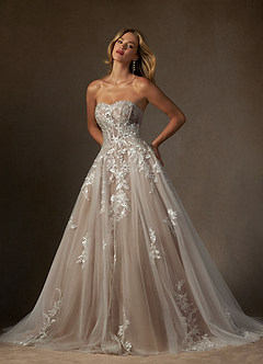 Azazie Keri Robes de mariée Robe Princesse en Dentelle Sans bretelles Blanc Diamant Caramel image5