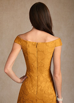 Azazie Moore Mother of the Bride Dresses Butterscotch A-Line Boatneck Floral Burnout Dress image6