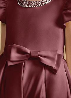 Azazie Pearl Flower Girl Dresses Desert Rose Ball-Gown Pleated Matte Satin Dress image7