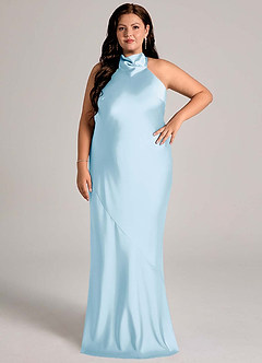 Azazie Velli Bridesmaid Dresses Sky Blue Mermaid High Neck Stretch Satin Dress image6