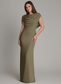 Azazie Hadley Bridesmaid Dresses Willow Green Mermaid Pleated Chiffon Dress image2