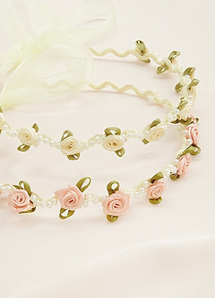 front Rosette And Pearl Wavy Flower Girl Headpiece Set