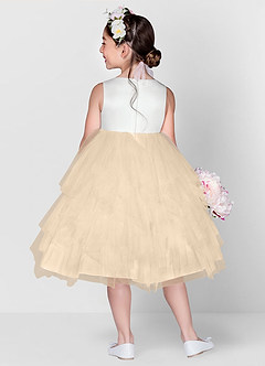 Azazie Redondo Abiti da Ragazza di Fiori Abito Principessa in Tulle Ricamato Champagne image4