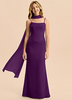 Azazie Sorrel Junior Meerjungfrau-Linie Plissee Chiffon Kleid Traube image4
