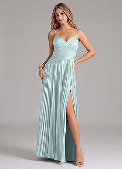 Azazie Vini Bridesmaid Dresses Mist A-Line Pleated Stretch Satin Dress image1