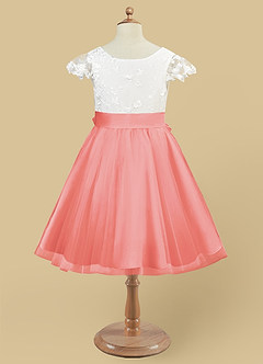 Azazie Vetty Flower Girl Dresses Ivory Coral A-Line Lace Tulle Dress image9